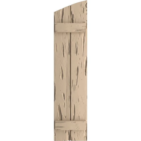 Pecky Cypress 2 Board Joined Board-n-Batten W/Elliptical Top Faux Wood Shutters, 11W X 30H
